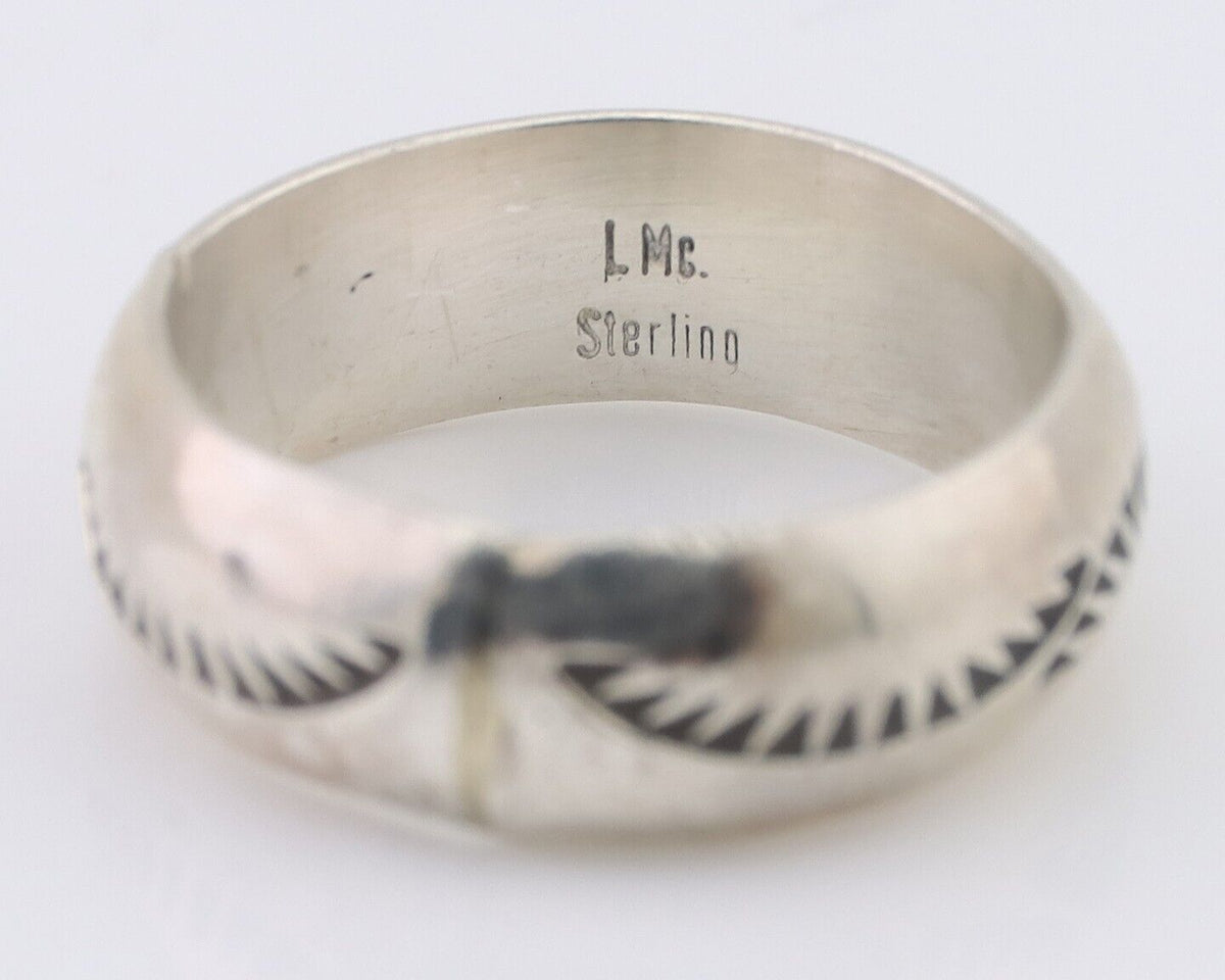 Navajo Hand Stamped Band 925 Silver 6.0 mm Signed Larry Chavez Size 5.0 C.80's