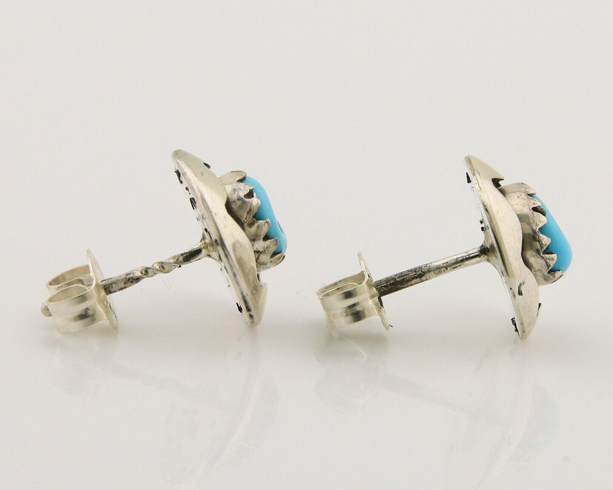 Navajo Handmade Earrings 925 Silver Natural Turquoise Native Artist C.80's