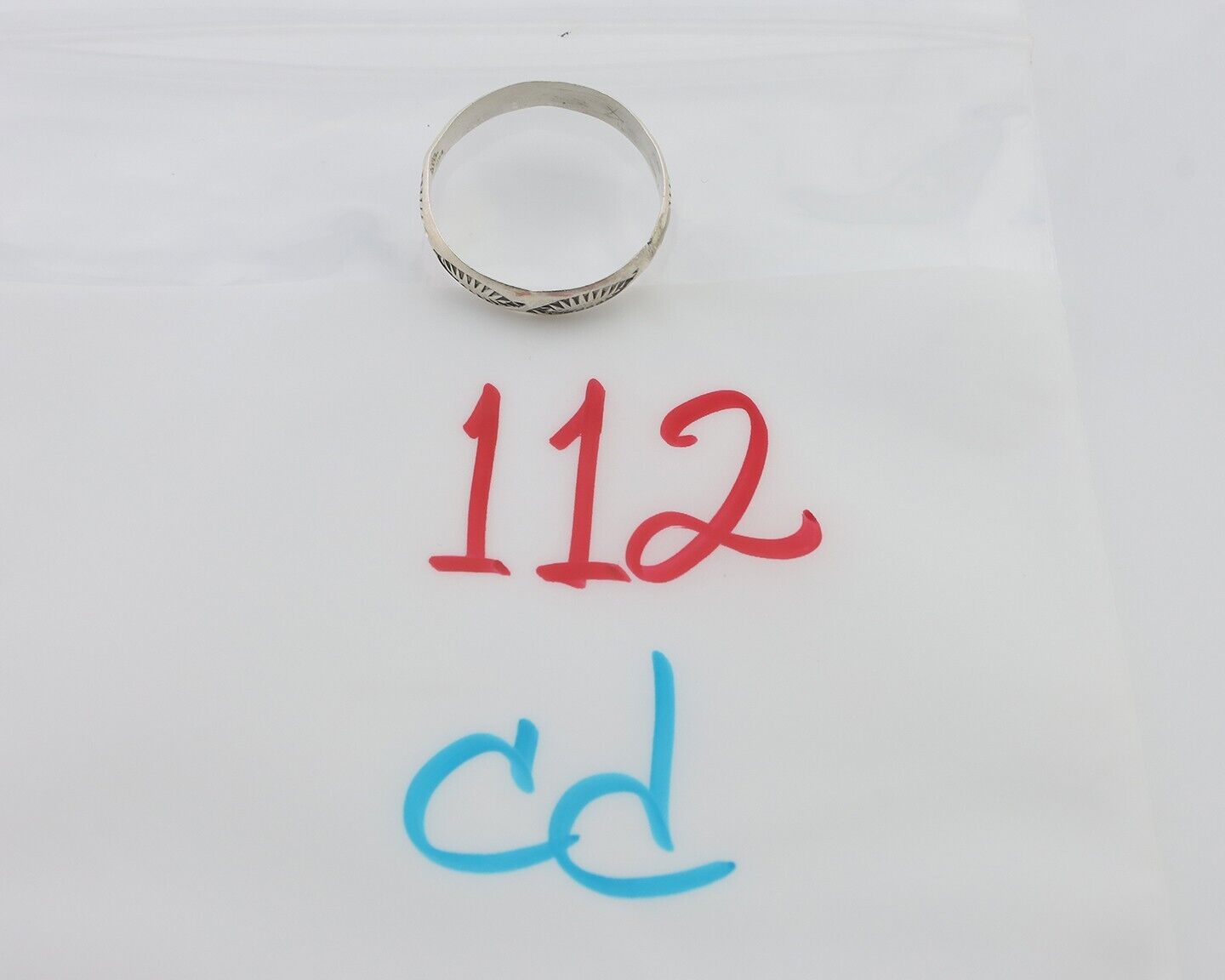 Navajo Hand Stamped Band 925 Silver 5.0 mm Signed Larry Chavez Size 11.75 C.80's