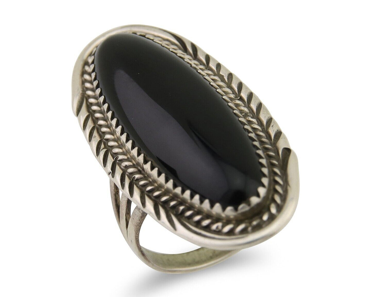 Navajo Ring 925 Silver Black Onyx Artist Signed William Denetdale C.80's