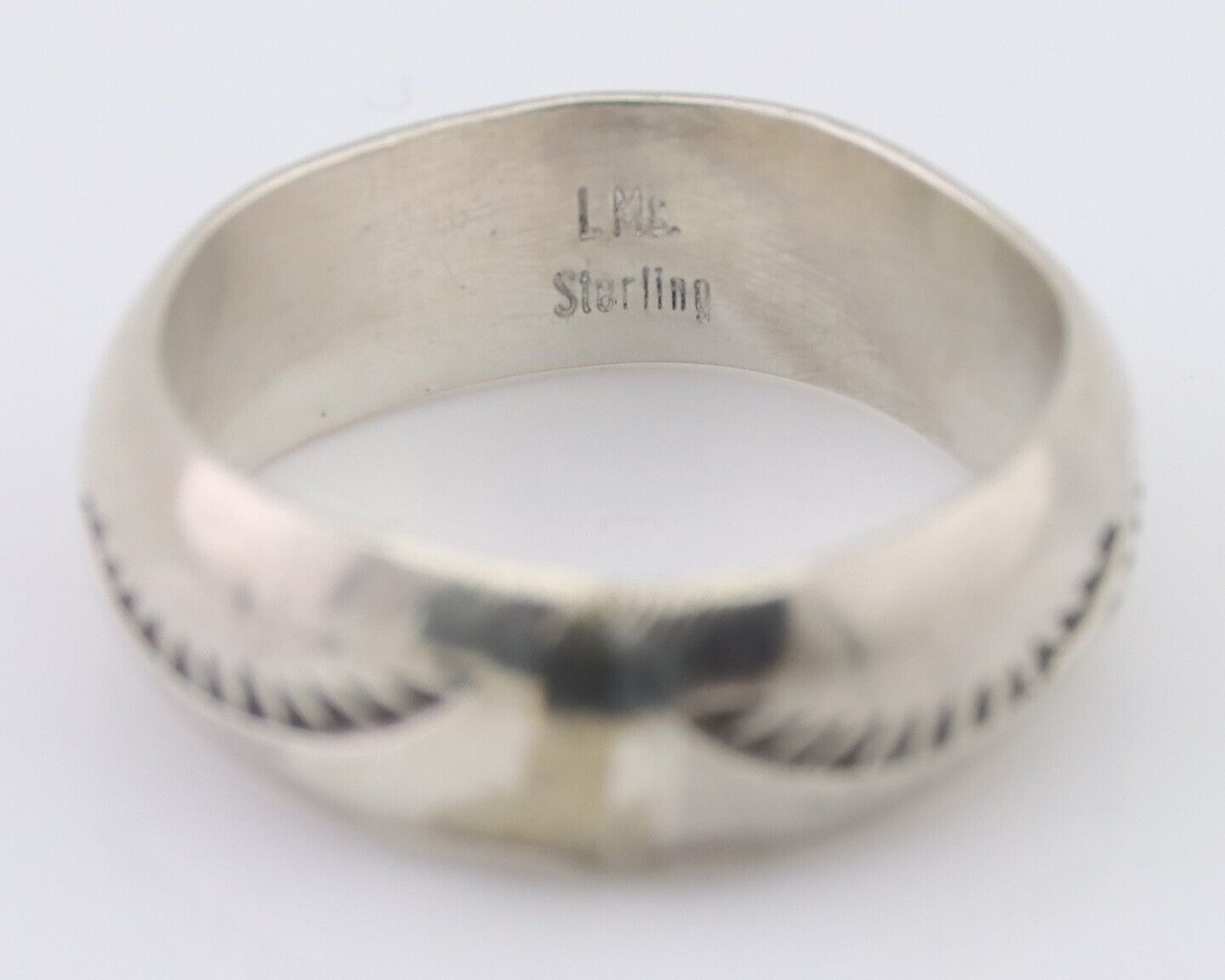 Navajo Hand Stamped Band 925 Silver 6.0 mm Signed Larry Chavez Size 5.75 C.80's