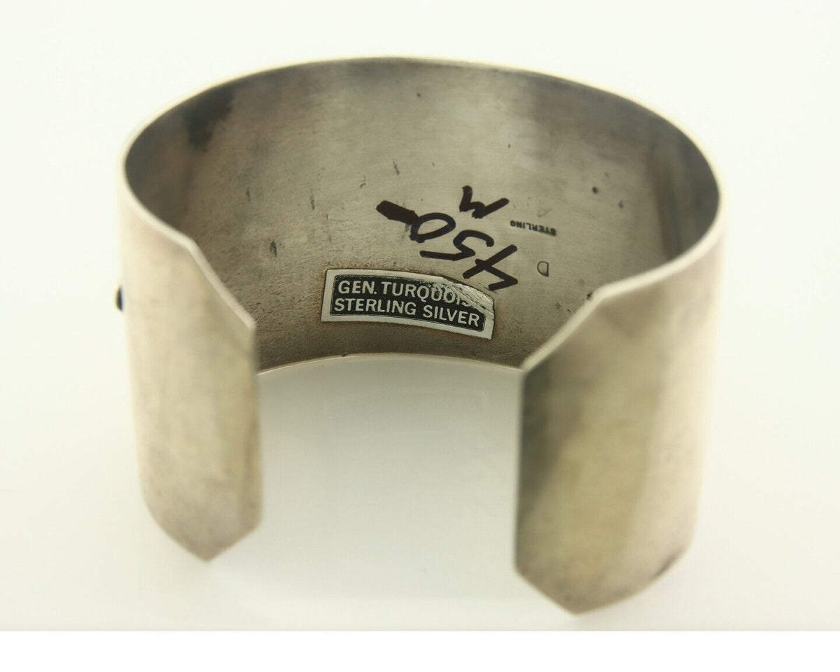 Navajo Bracelet 925 Silver Turquoise Cuff Artist Signed D C.80's