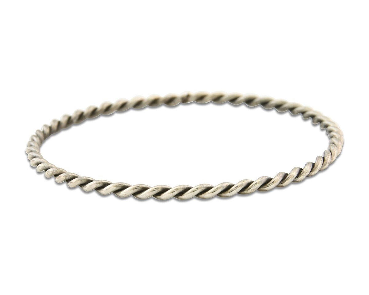 Navajo Bangle Bracelet 925 Silver Hand Stamped Twist Native American Artist C80s