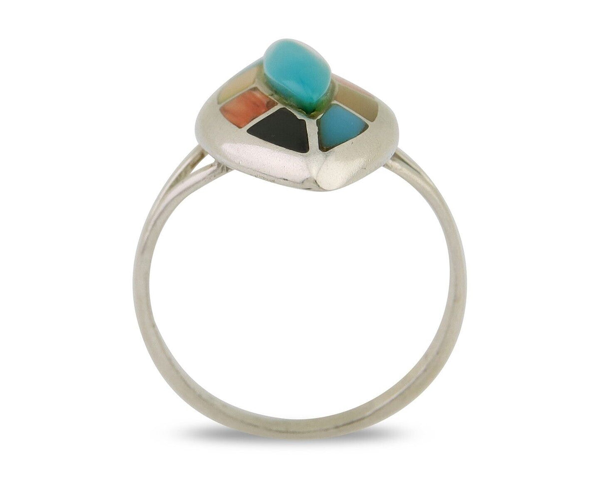 Navajo Ring 925 Silver Turquoise Shell Onyx Spiney Oyster Native Artist C.80's