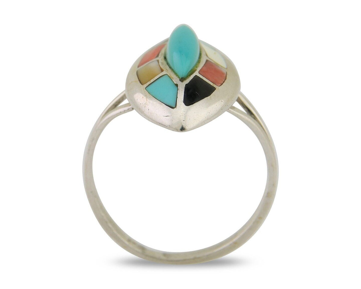 Navajo Ring 925 Silver Turquoise Shell Onyx Spiney Oyster Native Artist C80's