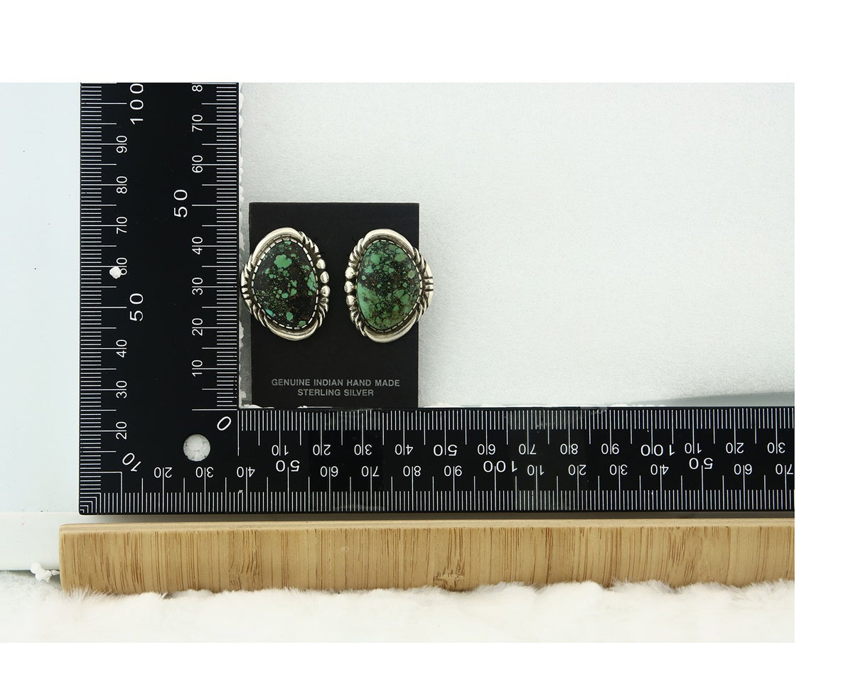 Navajo Earrings Sterling Silver Natural Turquoise Vintage Signed E Jackson