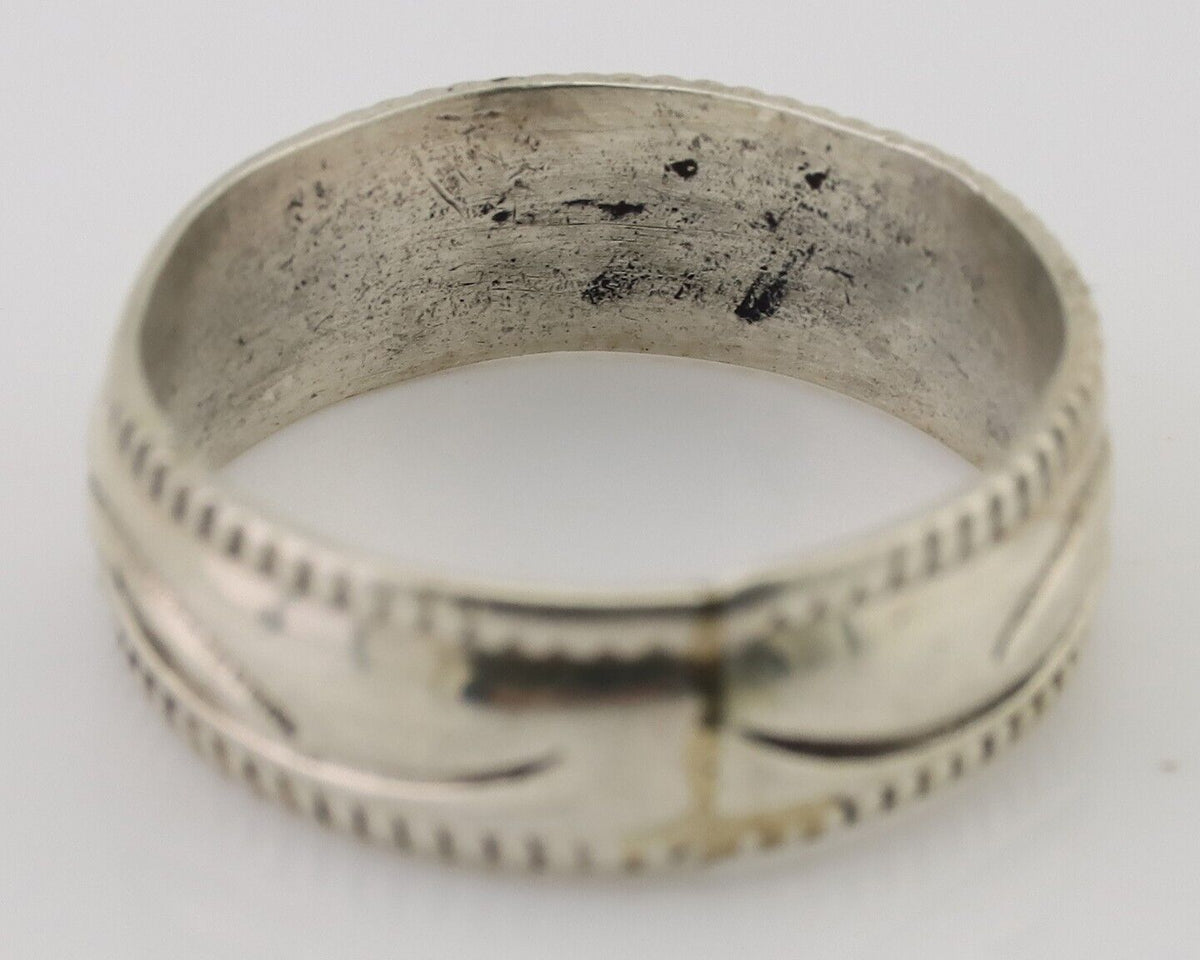 Navajo Hand Stamped Band 925 Silver 6.0 mm Native Artist Size 5.25 C.80's