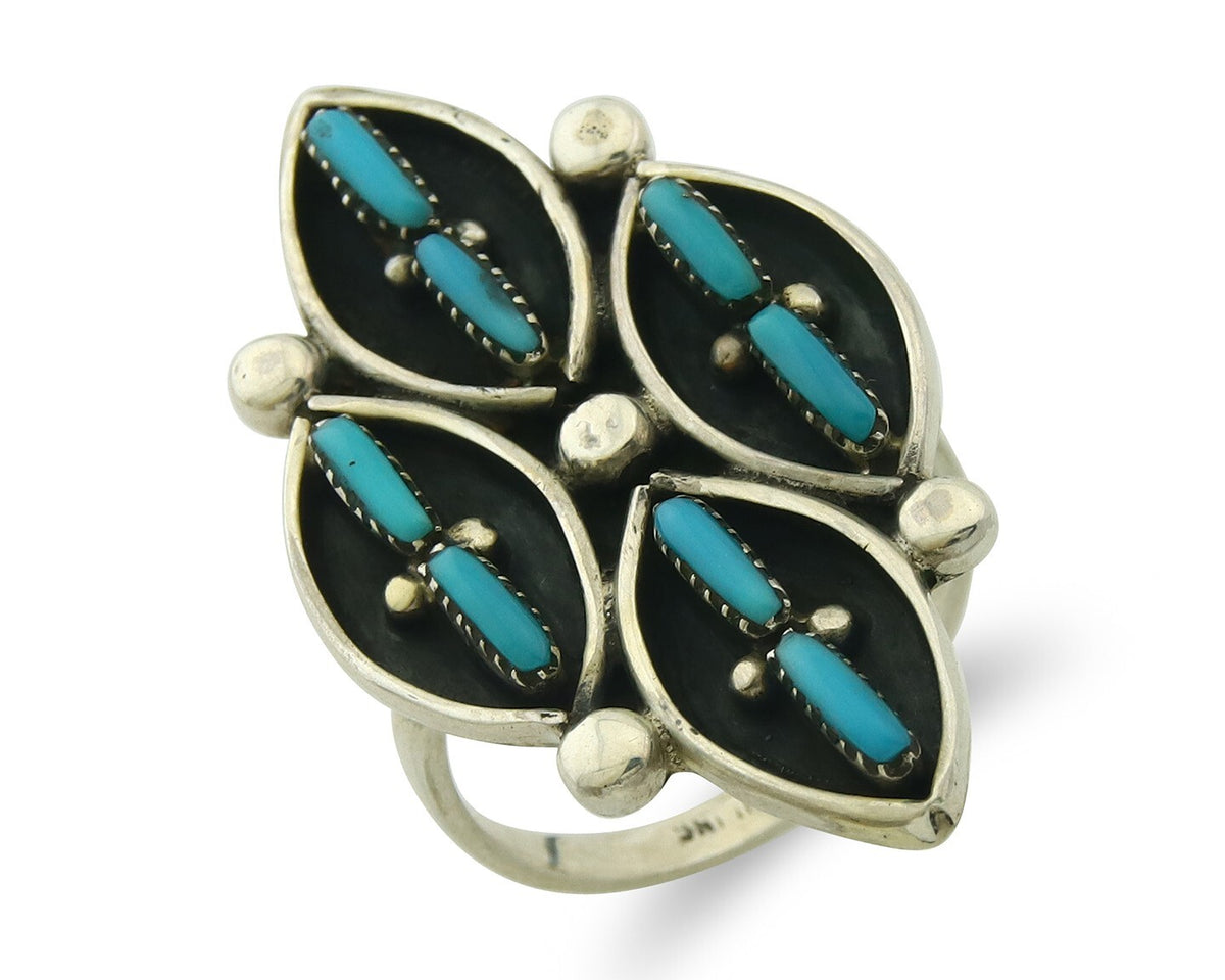 Vintage Zuni Ring 925 Sterling Authentic Natural Turquoise Native Artist Sz 8.5