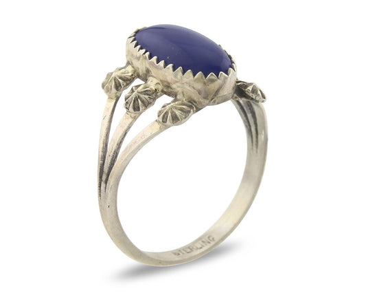 Navajo Ring 925 Sterling Natural Lapis Handmade Native Artist C.80's