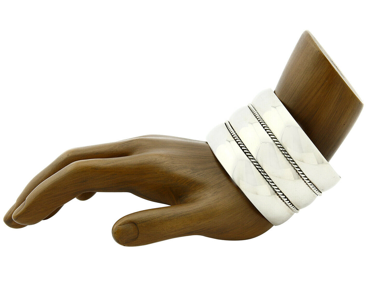 Navajo Handmade Bracelet .925 Silver TAHE 5 Row and Domed Cuff