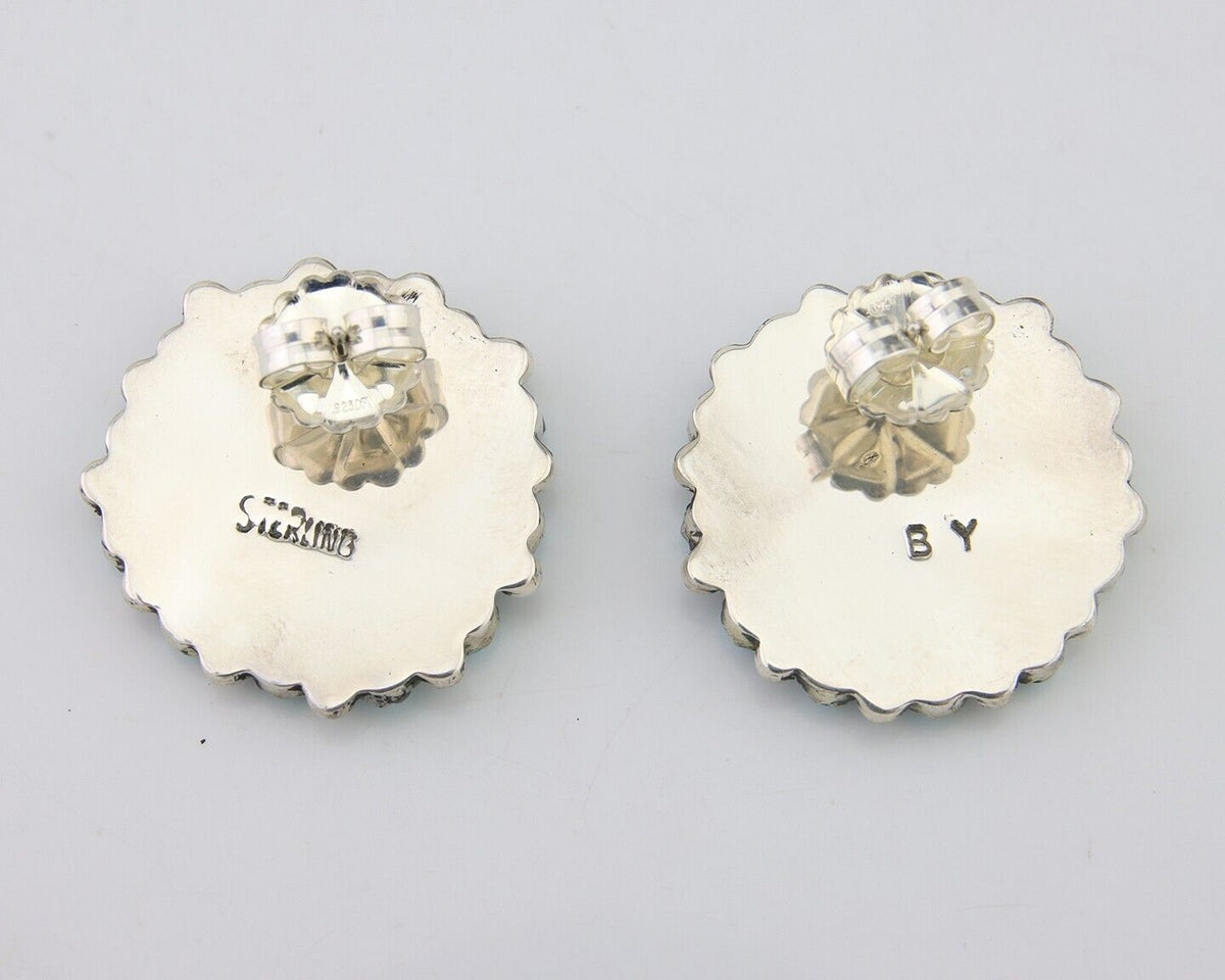 Navajo Petit Point Earrings 925 Silver Turquoise Signed Benson Yazzie C.80's