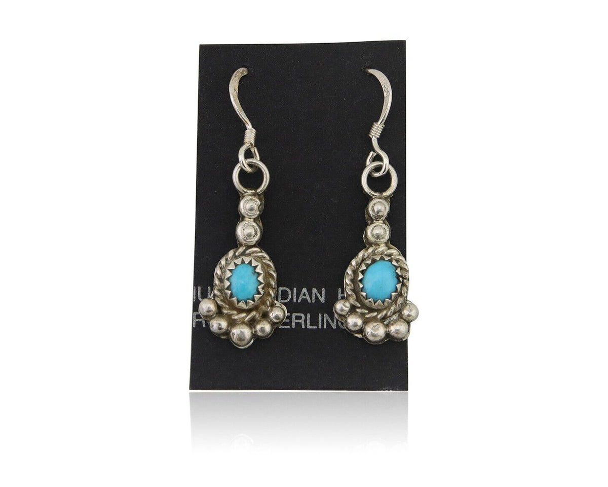 Navajo Earrings 925 Silver Blue Turquoise Artist Signed DB C.80's