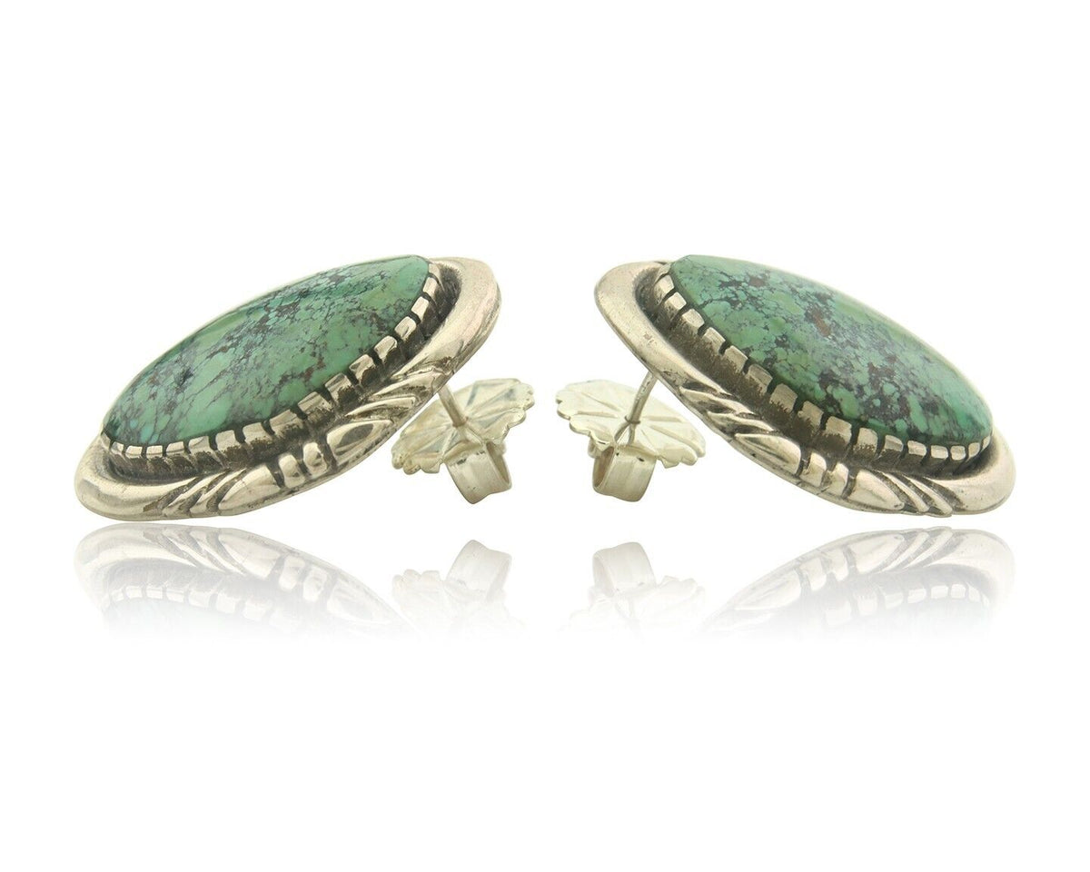 Navajo Earrings 925 Silver Natural Turquoise Artist Signed E Jackson C.80's