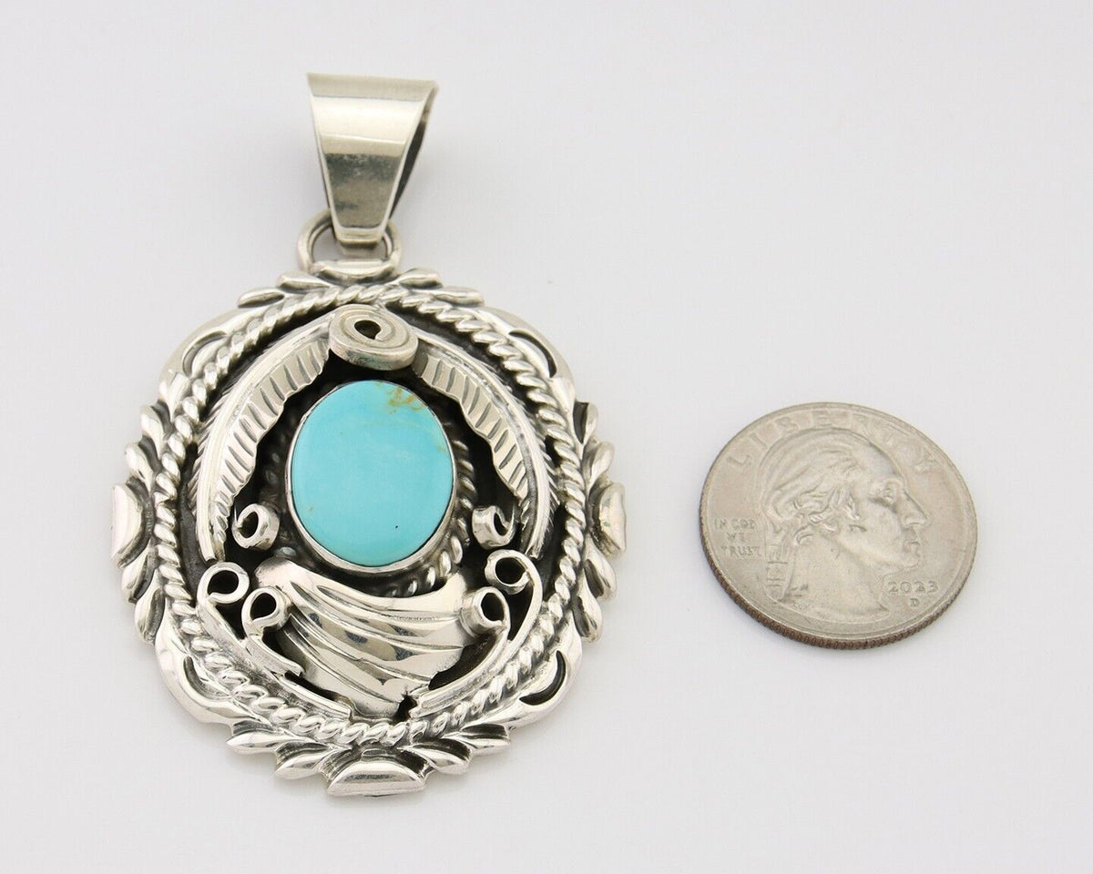 Navajo Necklace 925 Silver Natural Blue Turquoise Native American Artist C.80's