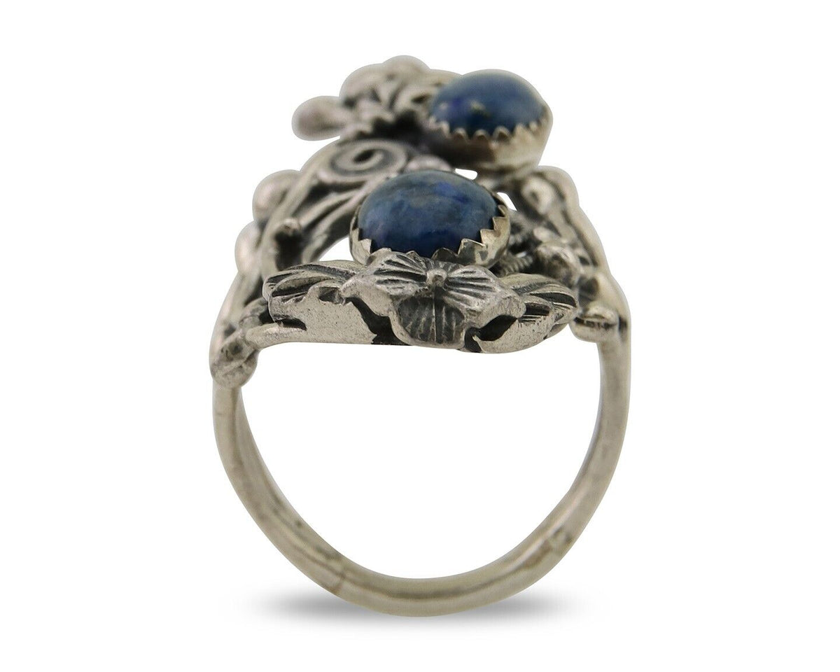 Navajo Ring 925 Silver Natural Denim Lapis Artist Signed Prairie Fire C.80's