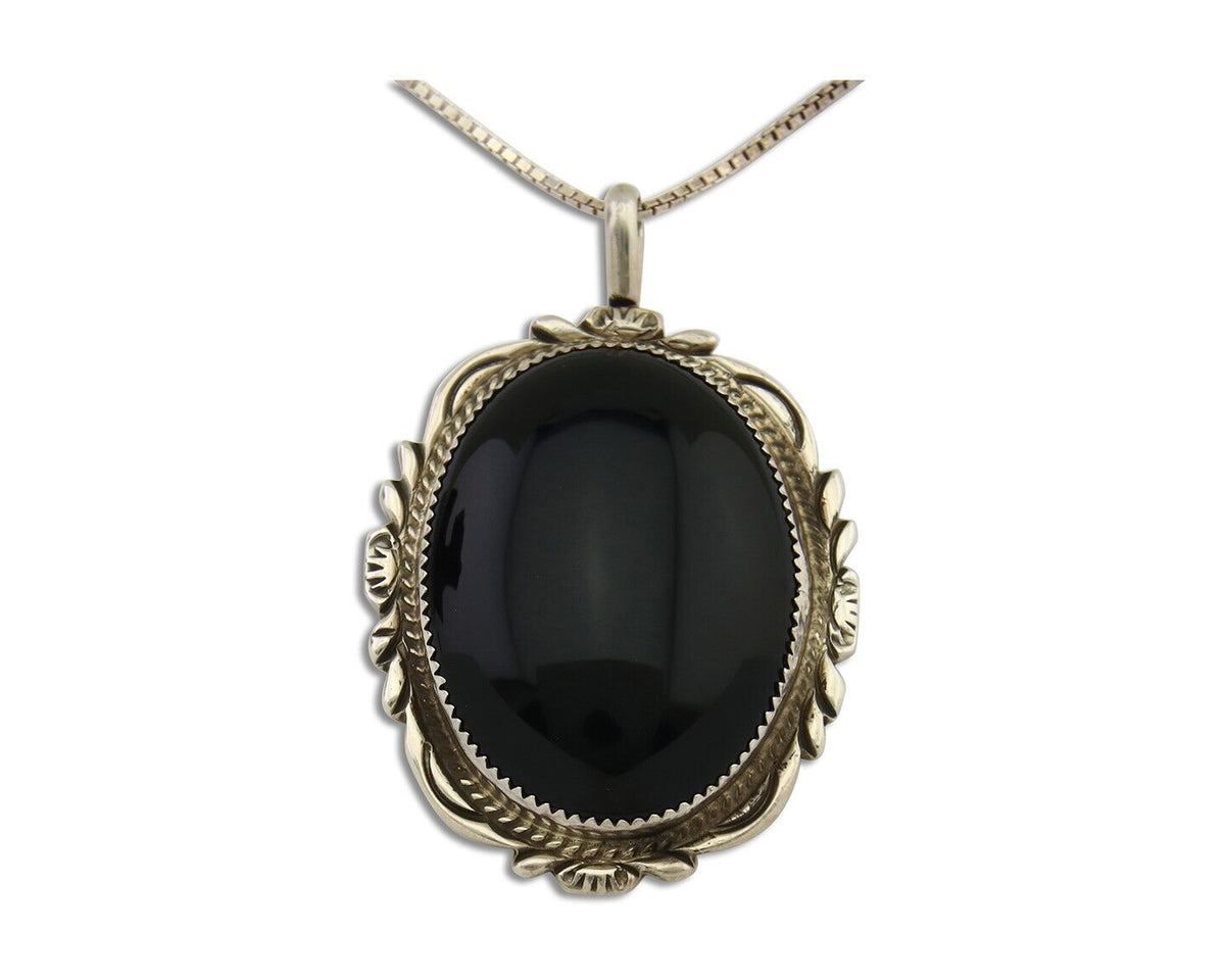 Navajo Pendant 925 Silver Natural Onyx Artist Signed TALHAT C.80's