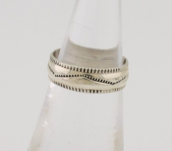 Navajo Hand Stamped Band 925 Silver 6.0 mm Native Artist Size 5.75 C.80's