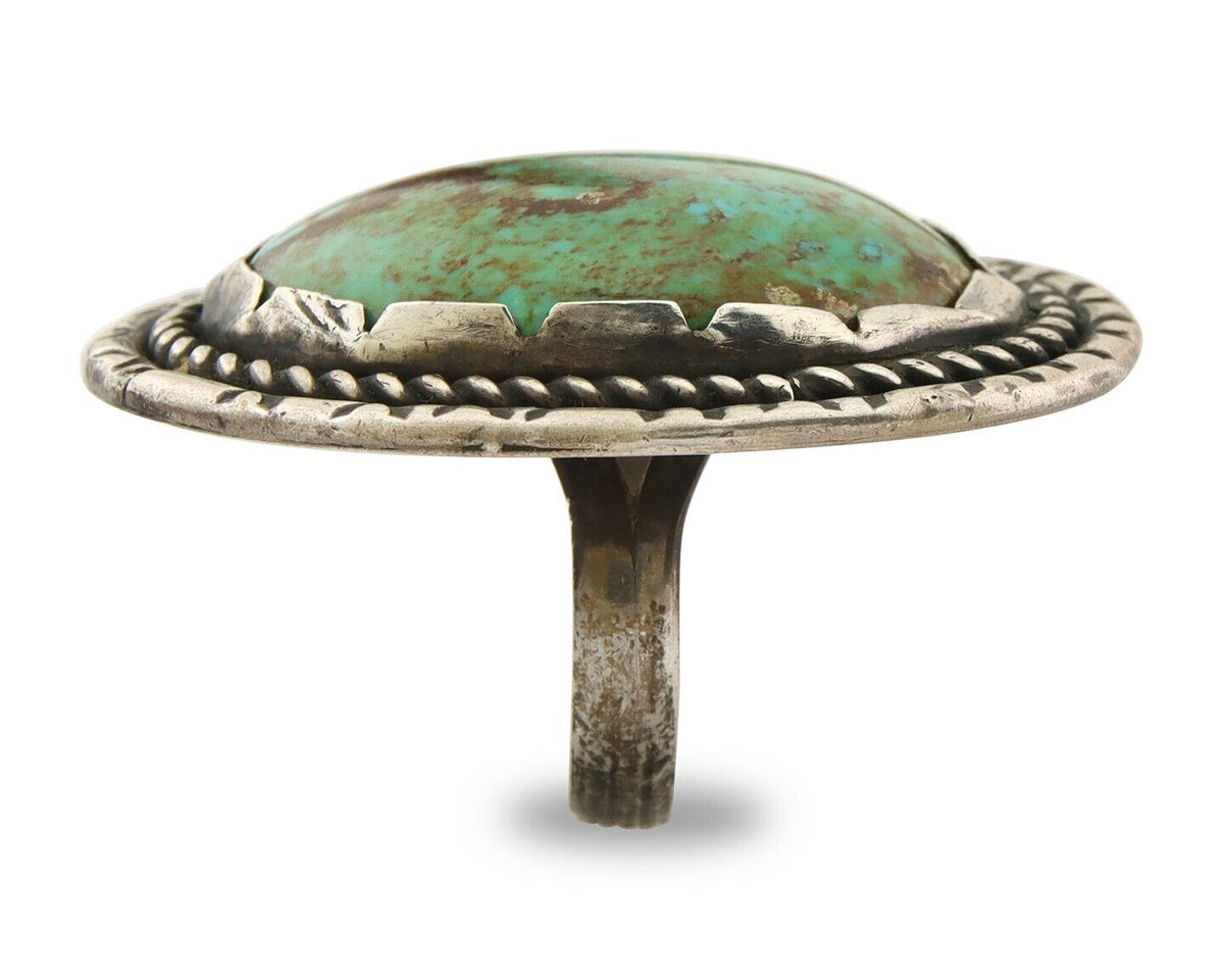 Navajo Ring 925 Sterling Natural Mined Turquoise Signed BM C.80's Size 7