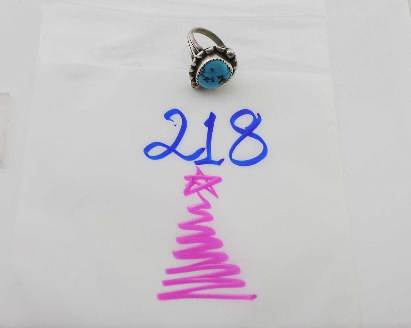 Navajo Ring 925 Silver Sleeping Beauty Turquoise Artist Signed SC C.80's