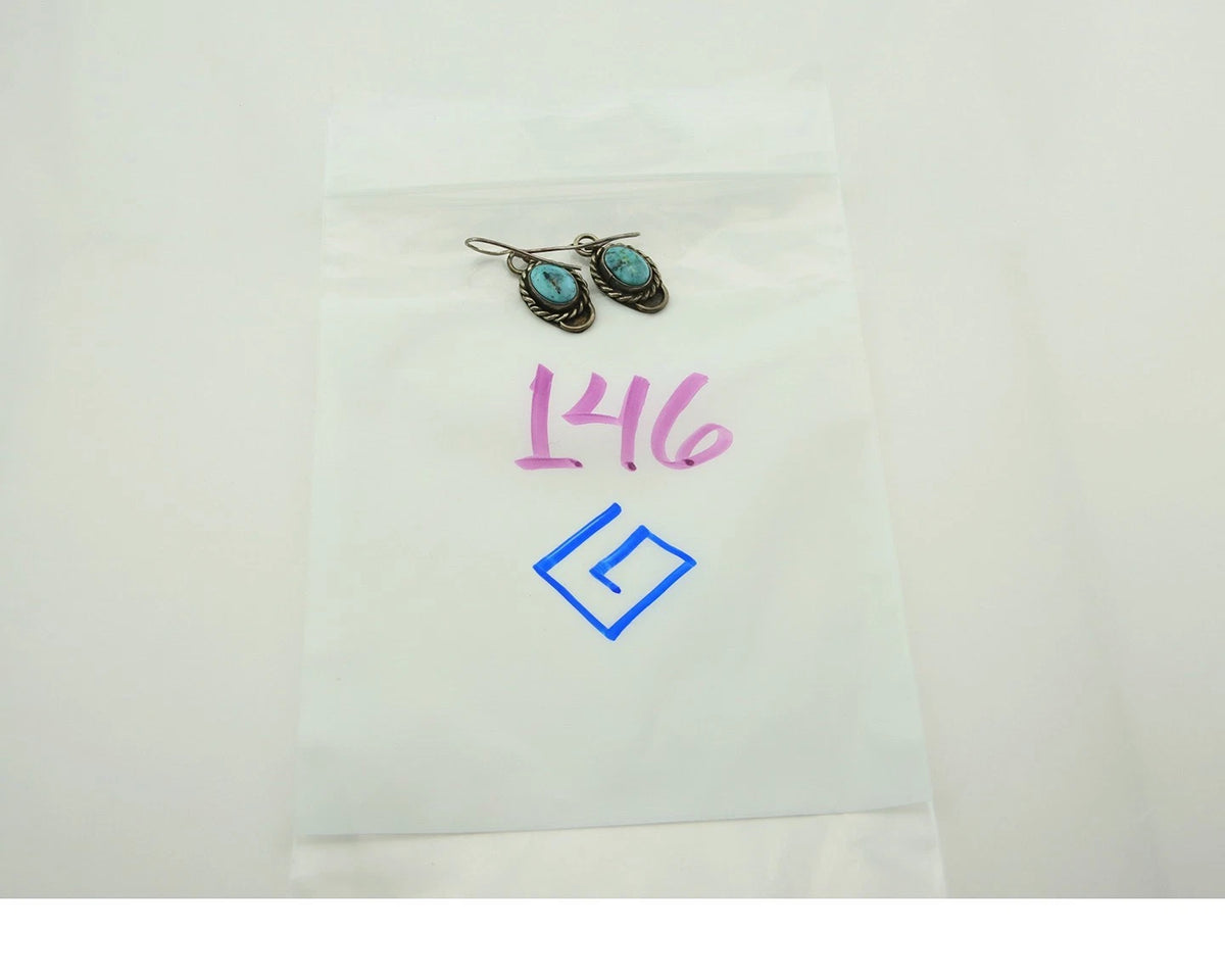 Navajo Dangle Earrings Sterling Silver Natural Turquoise Vintage