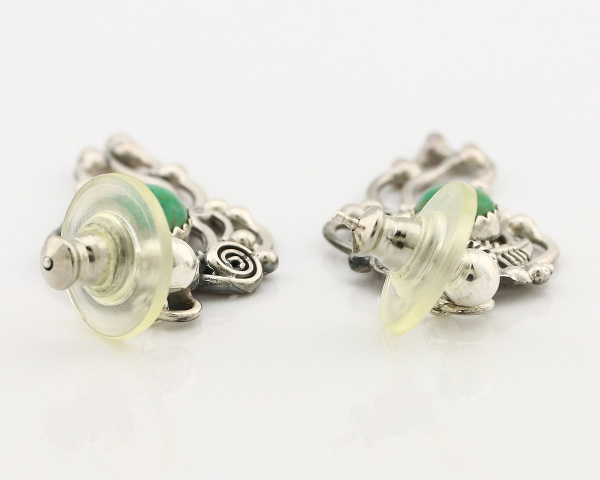 Navajo Earrings 925 Silver Cripple Creek Turquoise Native American Artist C.90's
