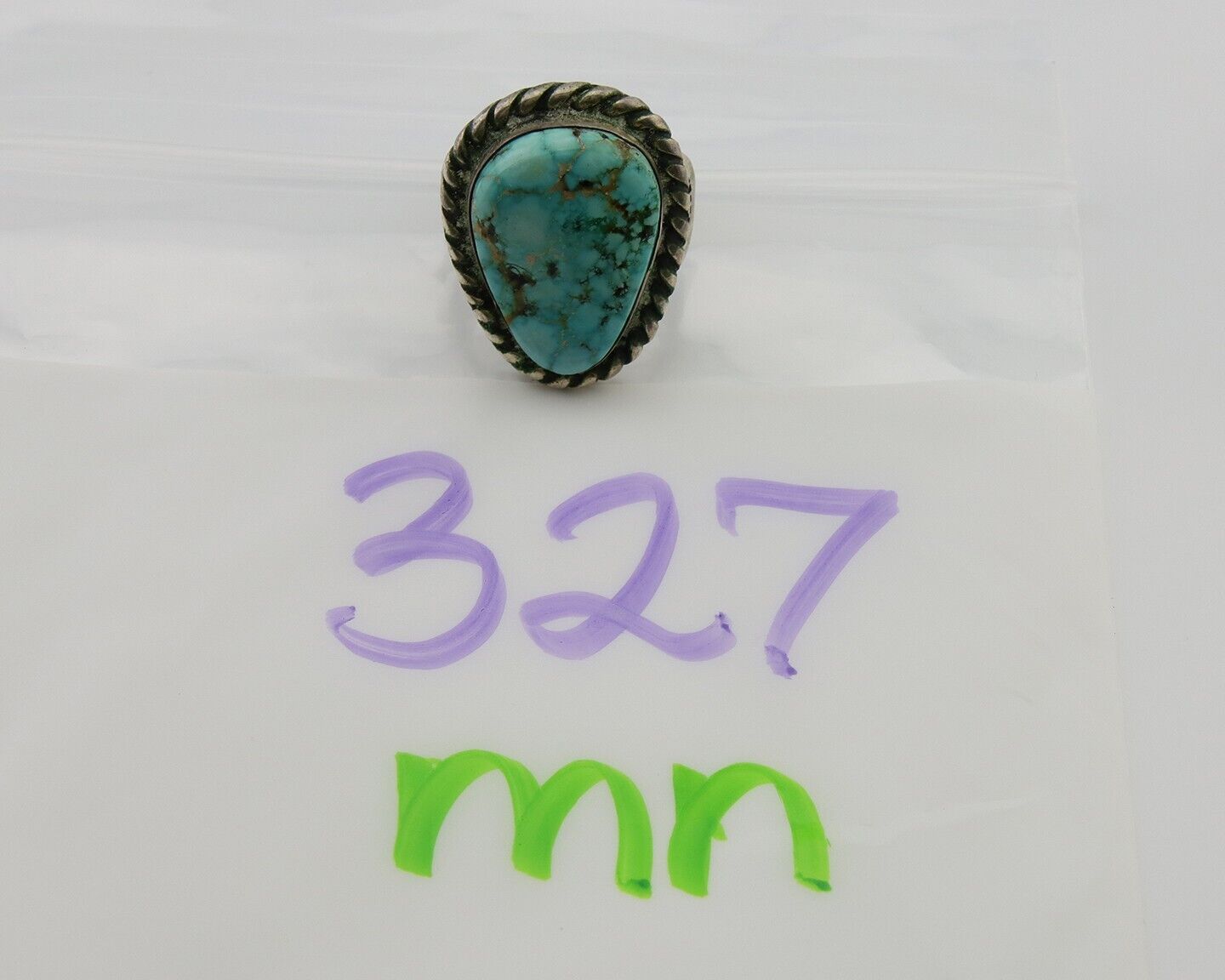 Men Navajo Ring 925 Silver Natural Slab Turquoise Signed Sunset C.80's