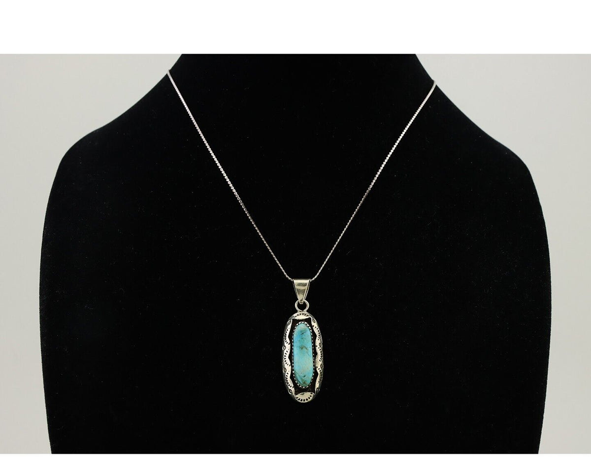 Navajo Necklace 925 Silver Kingman Turquoise Native American Artist C.80s