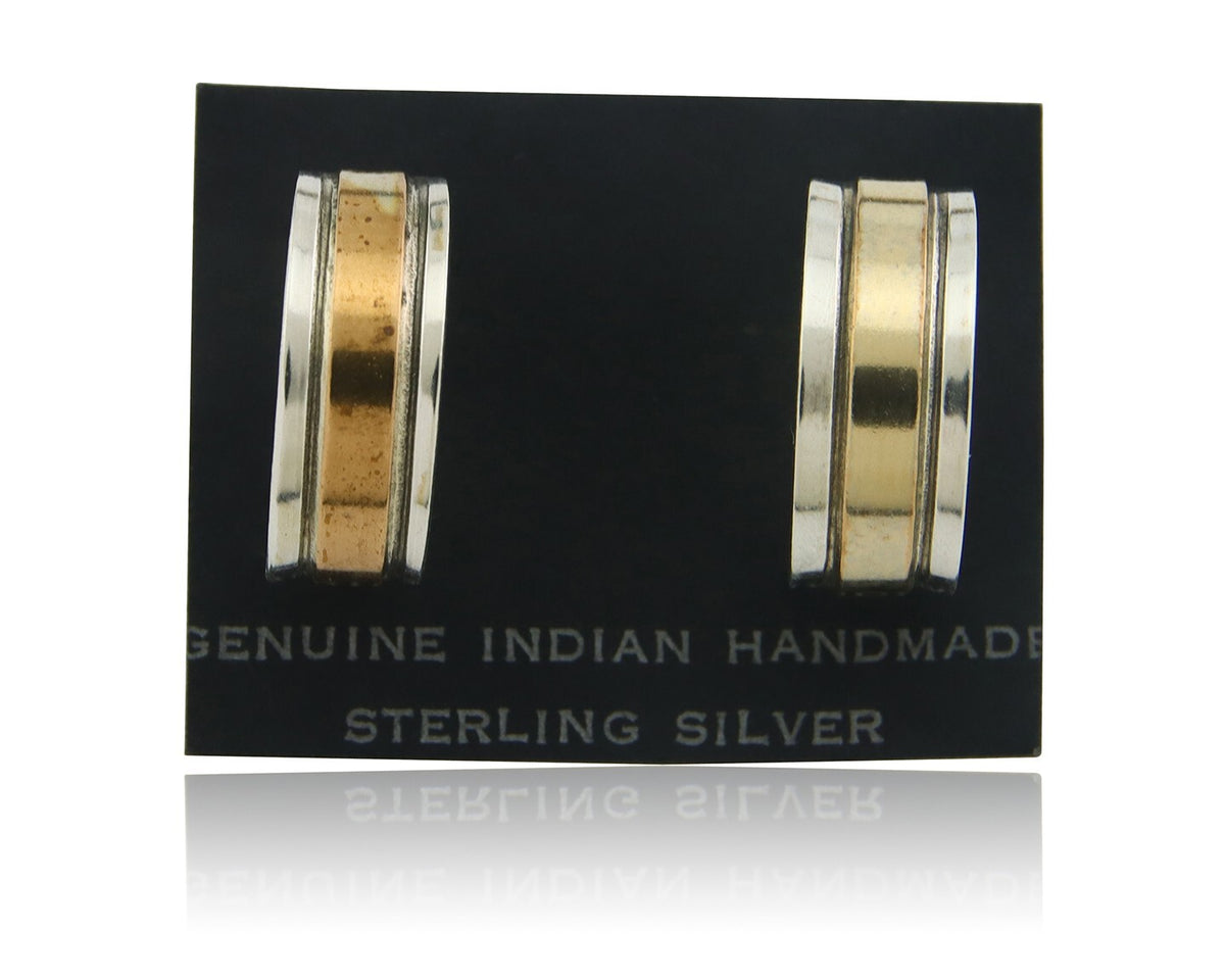 Navajo Hoop Earrings 925 Silver & Gold Native American Artist C.80's