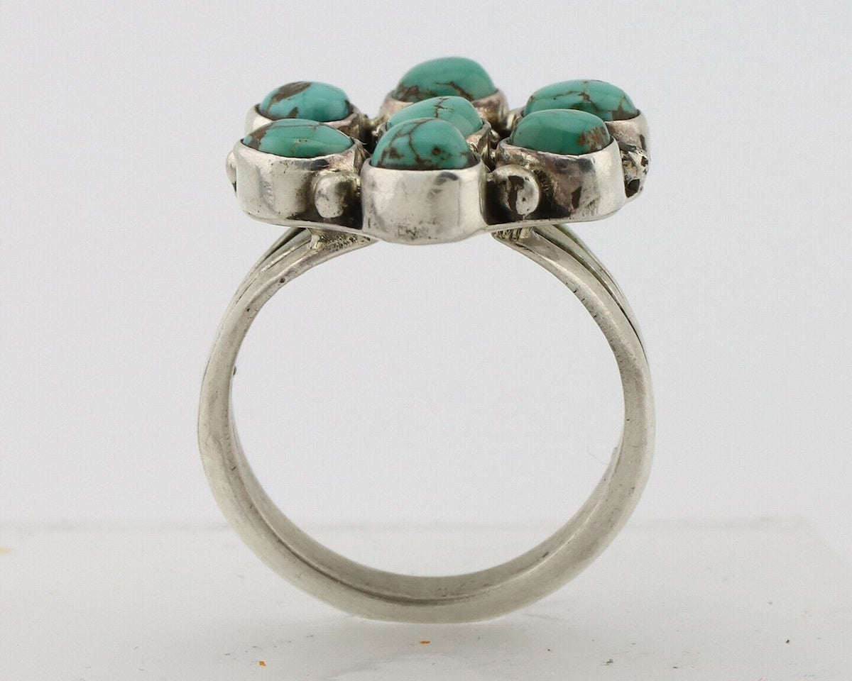 Navajo Ring 925 Silver Spiderweb Turquoise Artist Signed LP C.80's