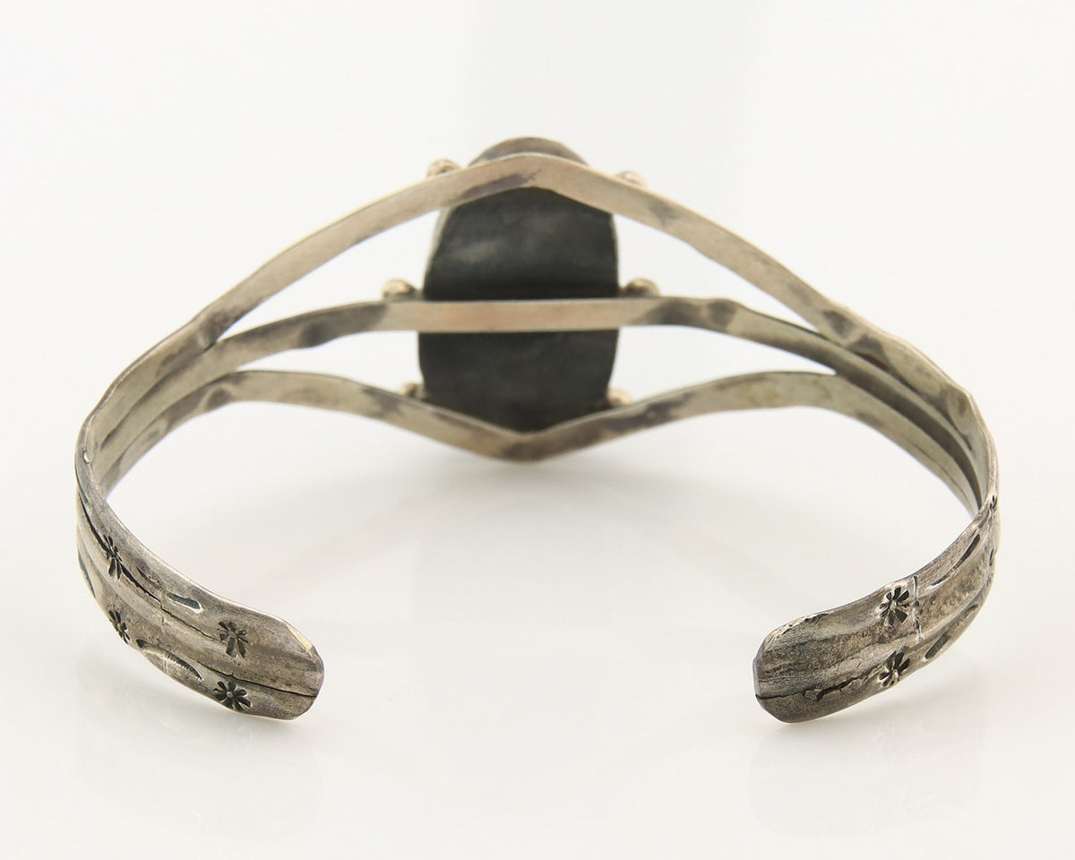 Navajo Bracelet Sterling Silver Turquoise Hand Stamped Native American Artist