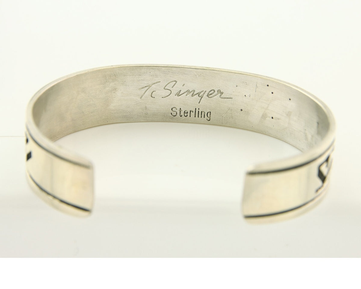 Navajo Bracelet 925 Silver Artist Signed Thomas Singer Cuff Made in the 1980's