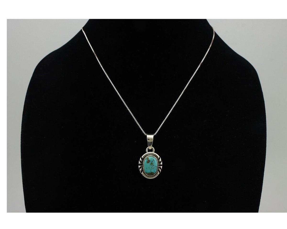 Navajo Necklace 925 Silver Arizona Turquoise Handmade Signed Gecko C.90's