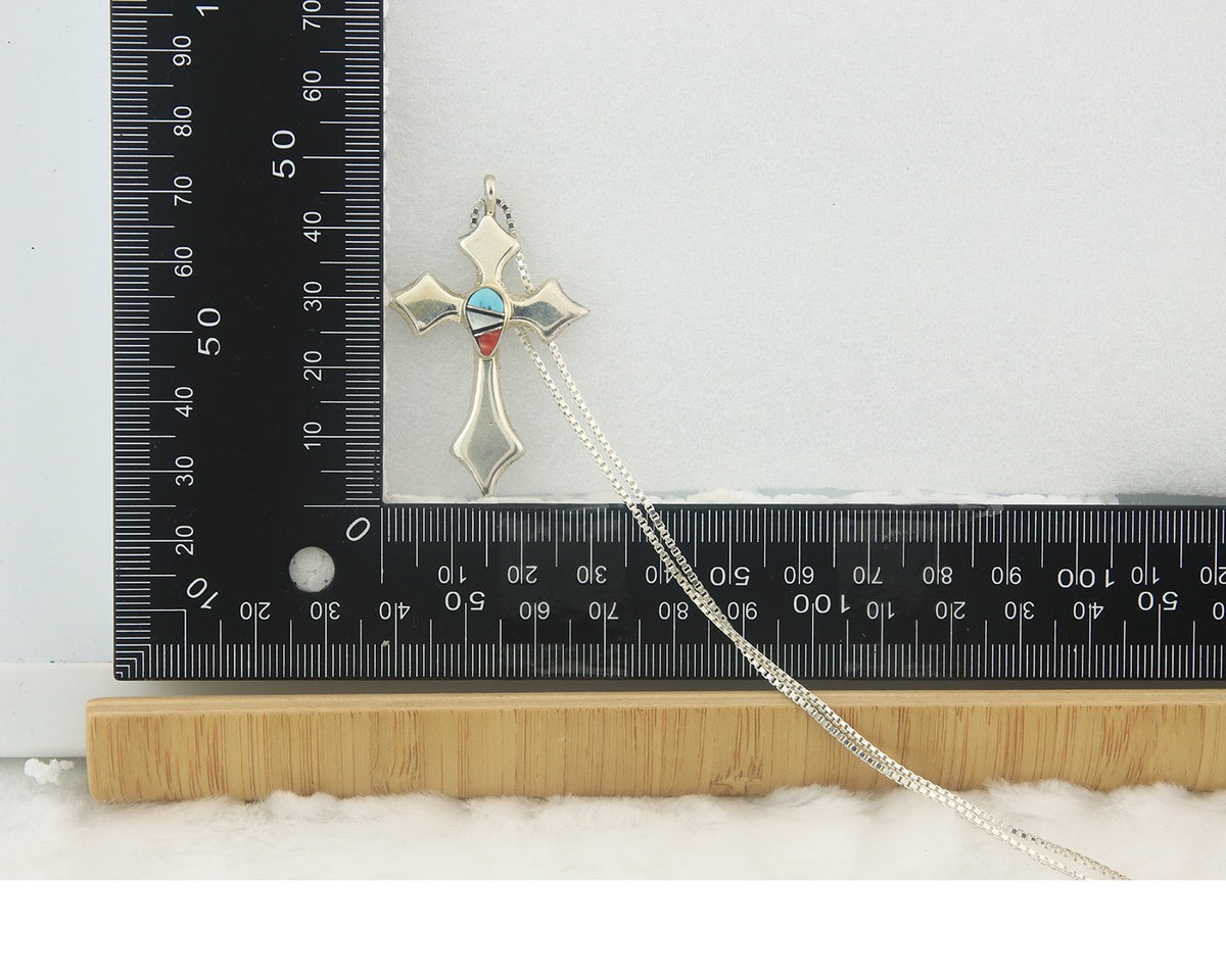 Navajo Cross Necklace Sterling Silver Authentic Natural Gemstones Signed M