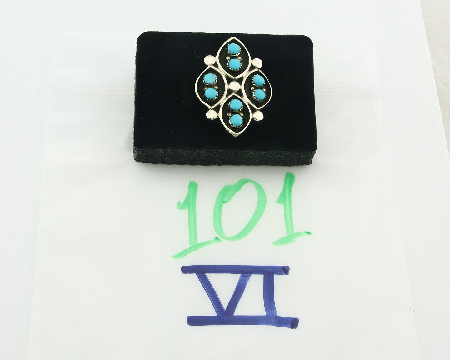 Vintage Zuni Ring 925 Sterling Authentic Natural Turquoise Native Artist Sz 5.25