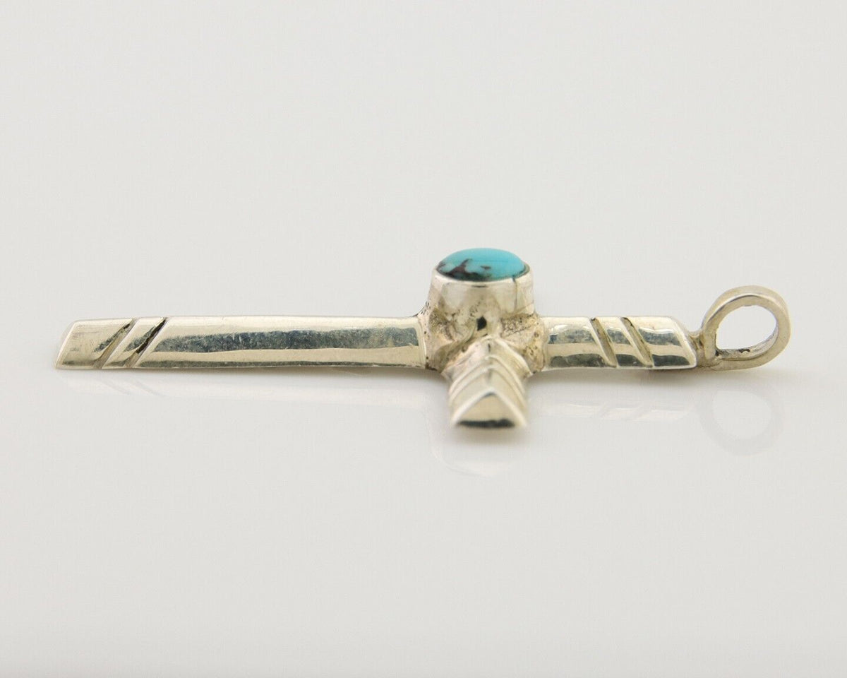 Navajo Sand Cast Cross Pendant 925 Silver Turquoise Artist Signed J Yazzie C.80s