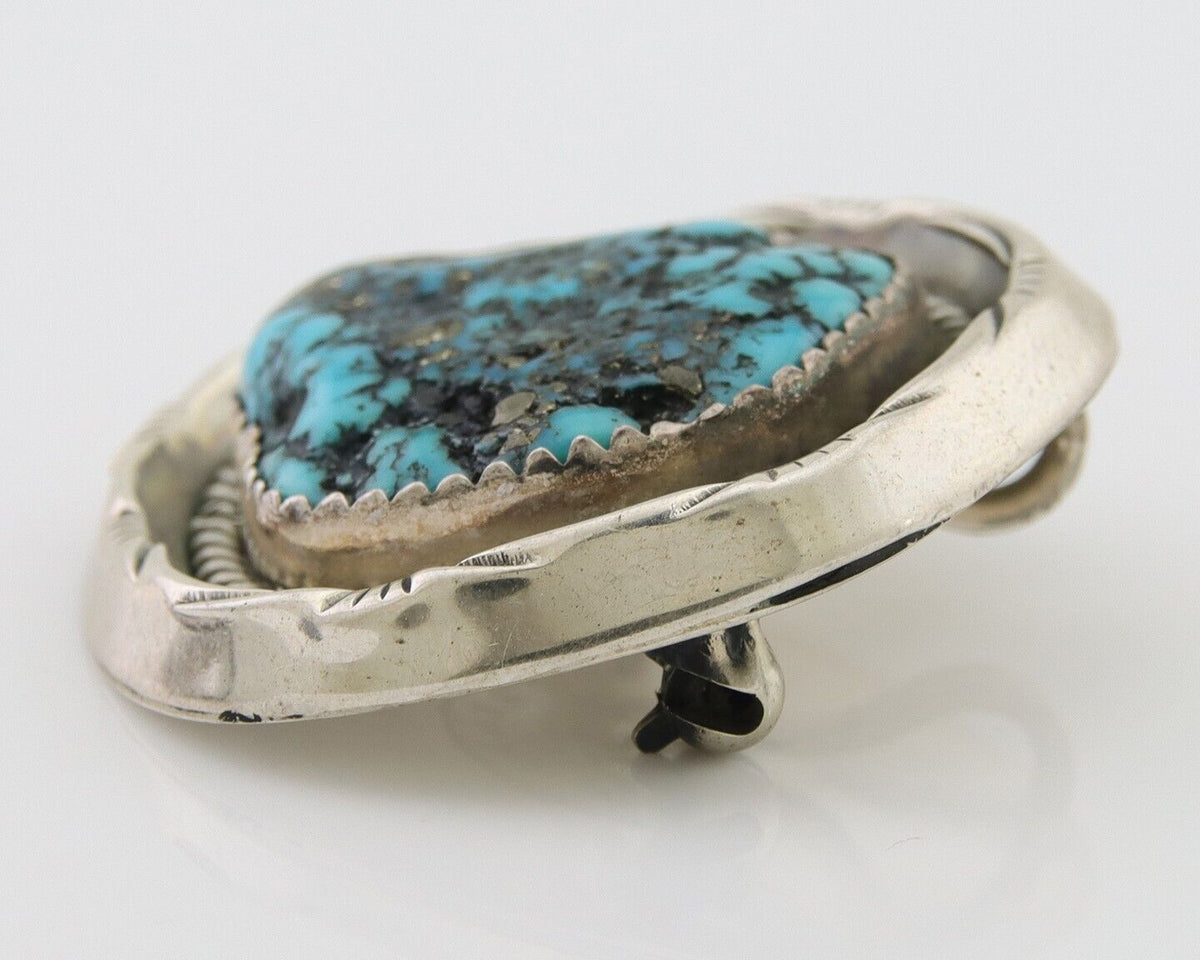 Navajo Pin 925 Silver Sea Foam Turquoise Artist Signed Hyson Craig C.80's