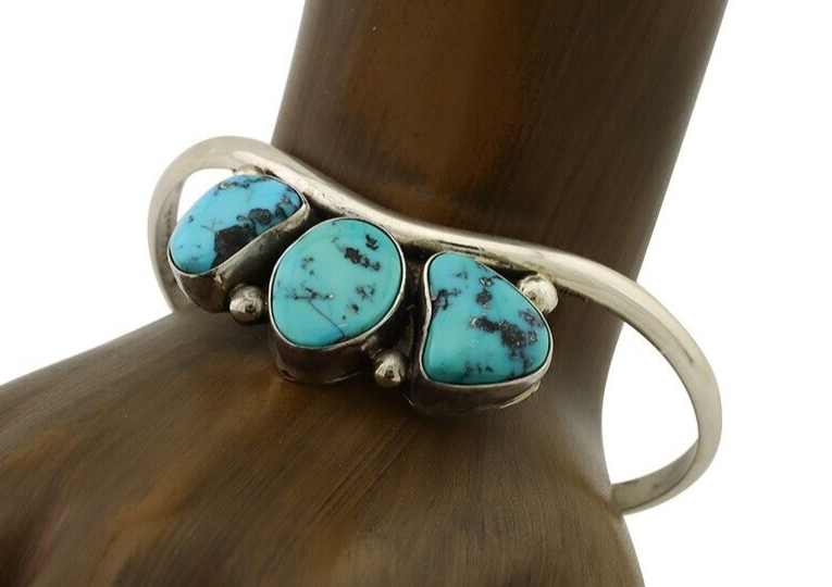 Navajo Bracelet 925 Silver Morenci Turquoise Artist Signed Frank Sandoval C.80's