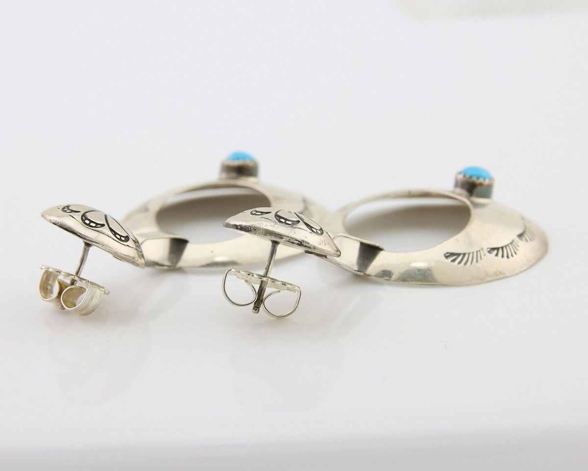 Navajo Dangle Earrings 925 Silver Natural Turquoise Native American Artist C80s