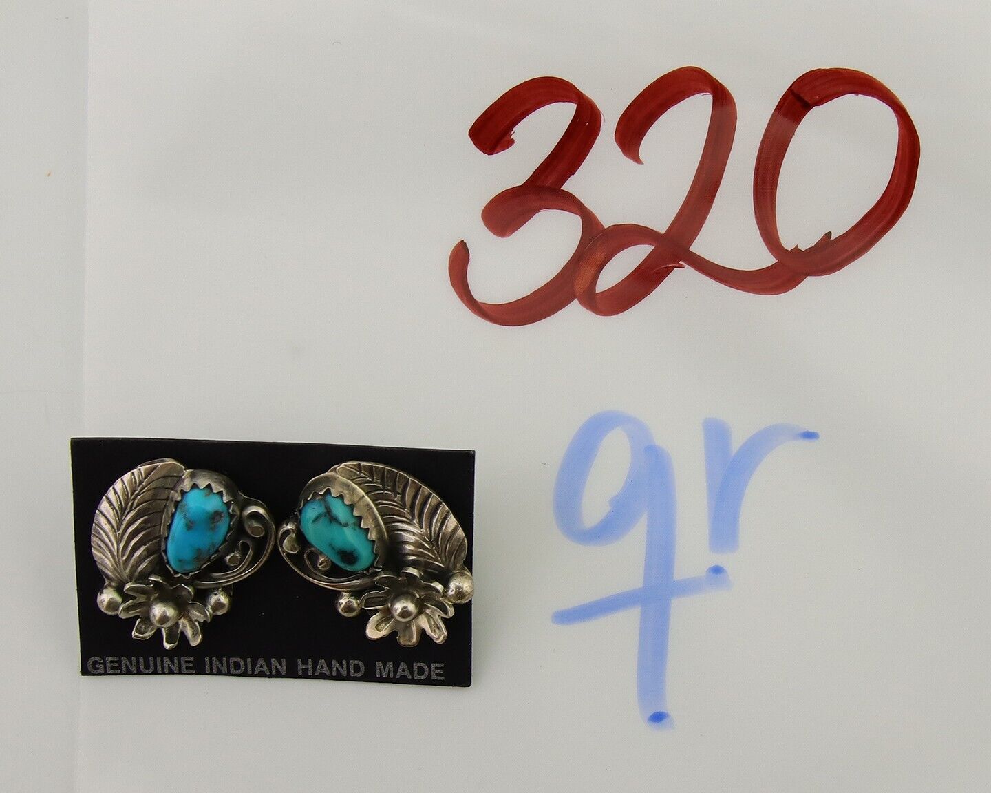 Navajo Dangle Earrings 925 Silver Natural Turquoise Native American Artist C80s