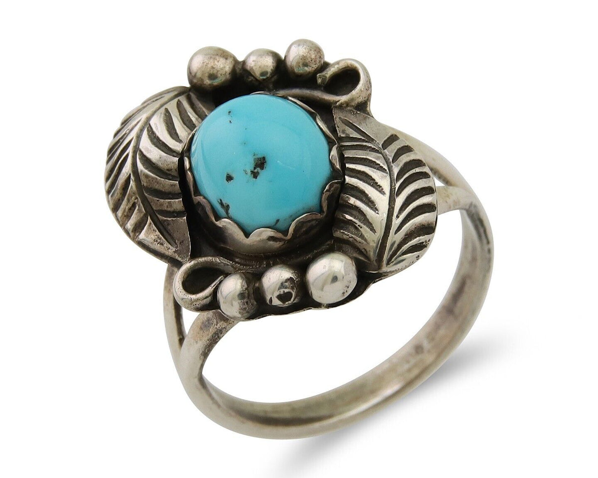 Navajo Ring 925 Sterling Silver Blue Turquoise Native American Artist C.80's
