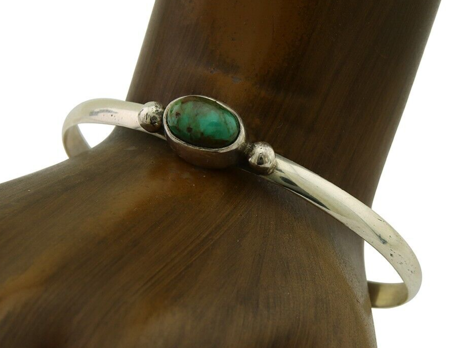 Navajo Cuff Bracelet Spiderweb Turquoise 925 Silver Native American Artist C.80s