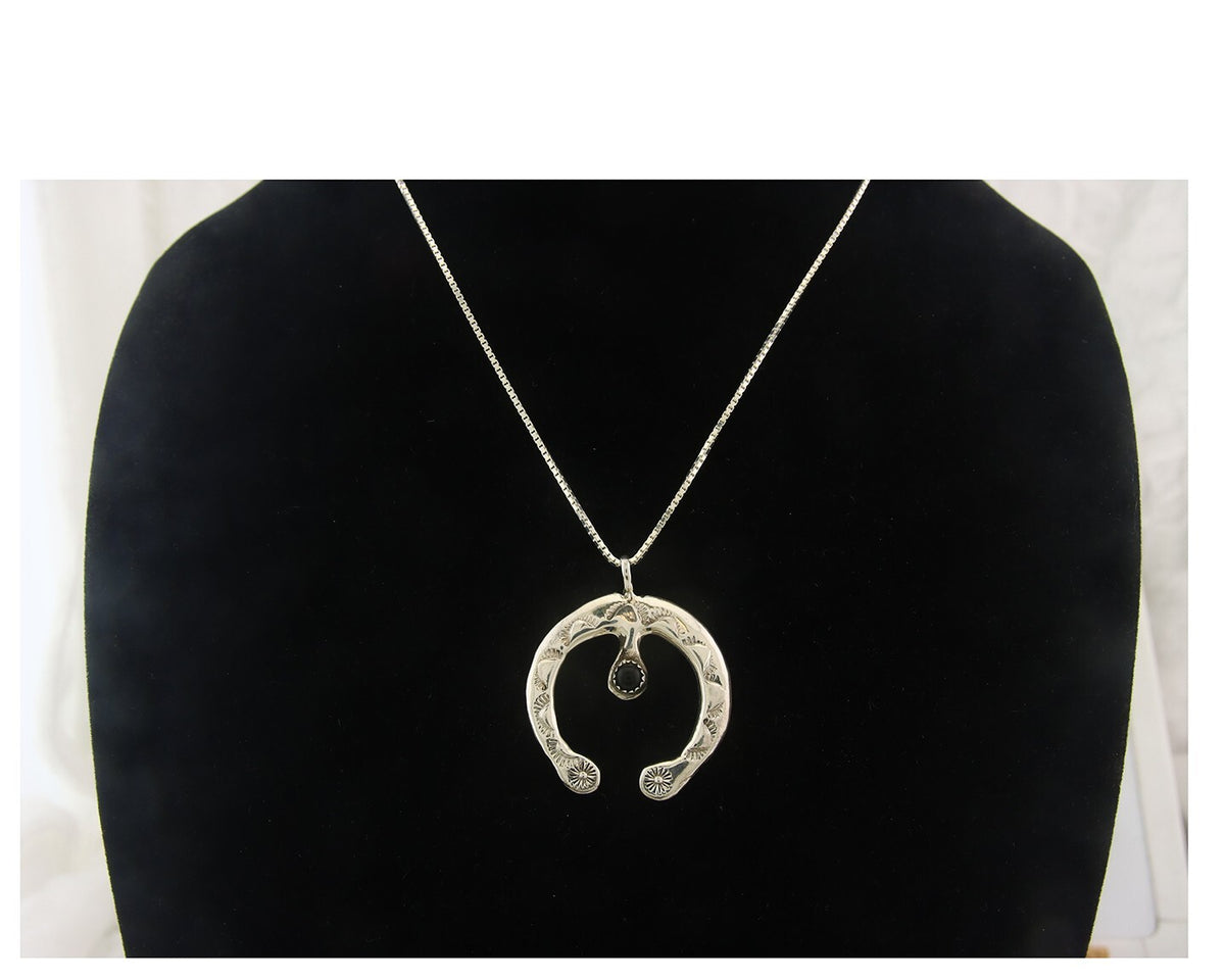 Navajo Sterling Silver Necklace Onyx Sand Cast Authentic Vintage Native American