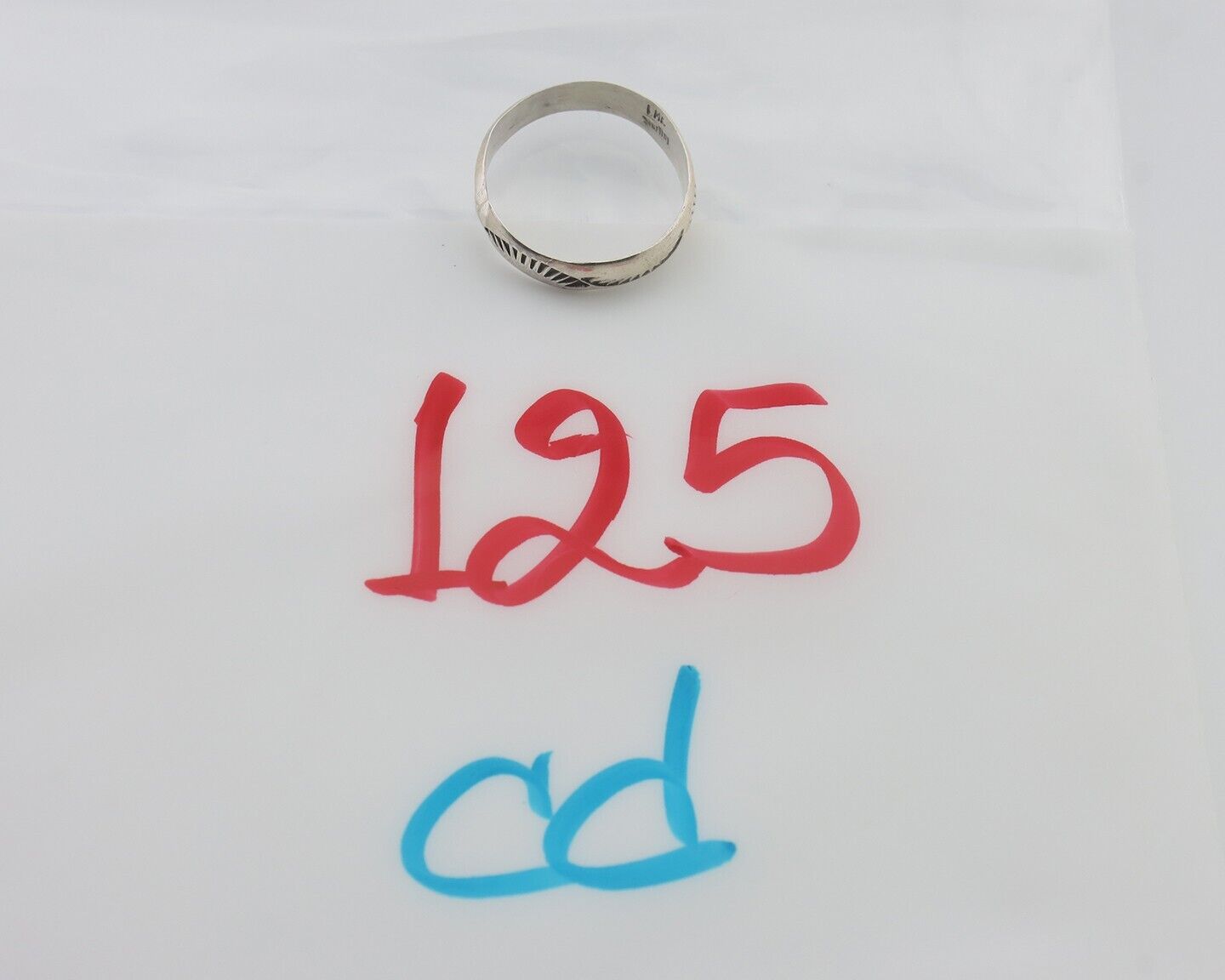 Navajo Hand Stamped Band 925 Silver 5.0 mm Signed Larry Chavez Size 6.75 C.80's