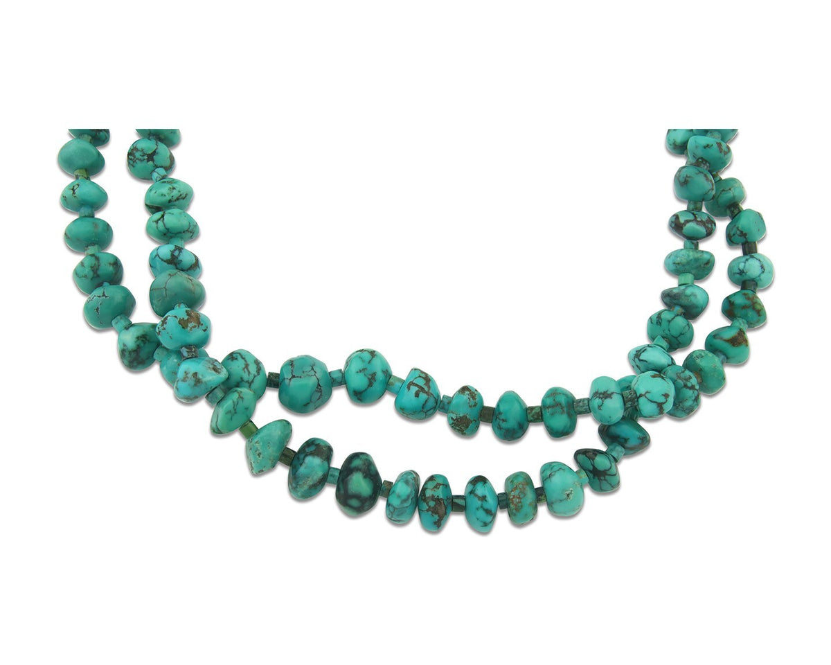 Vintage Bead Necklace 925 Siilver Spiderweb Turquoise Handmade Santo Domingo