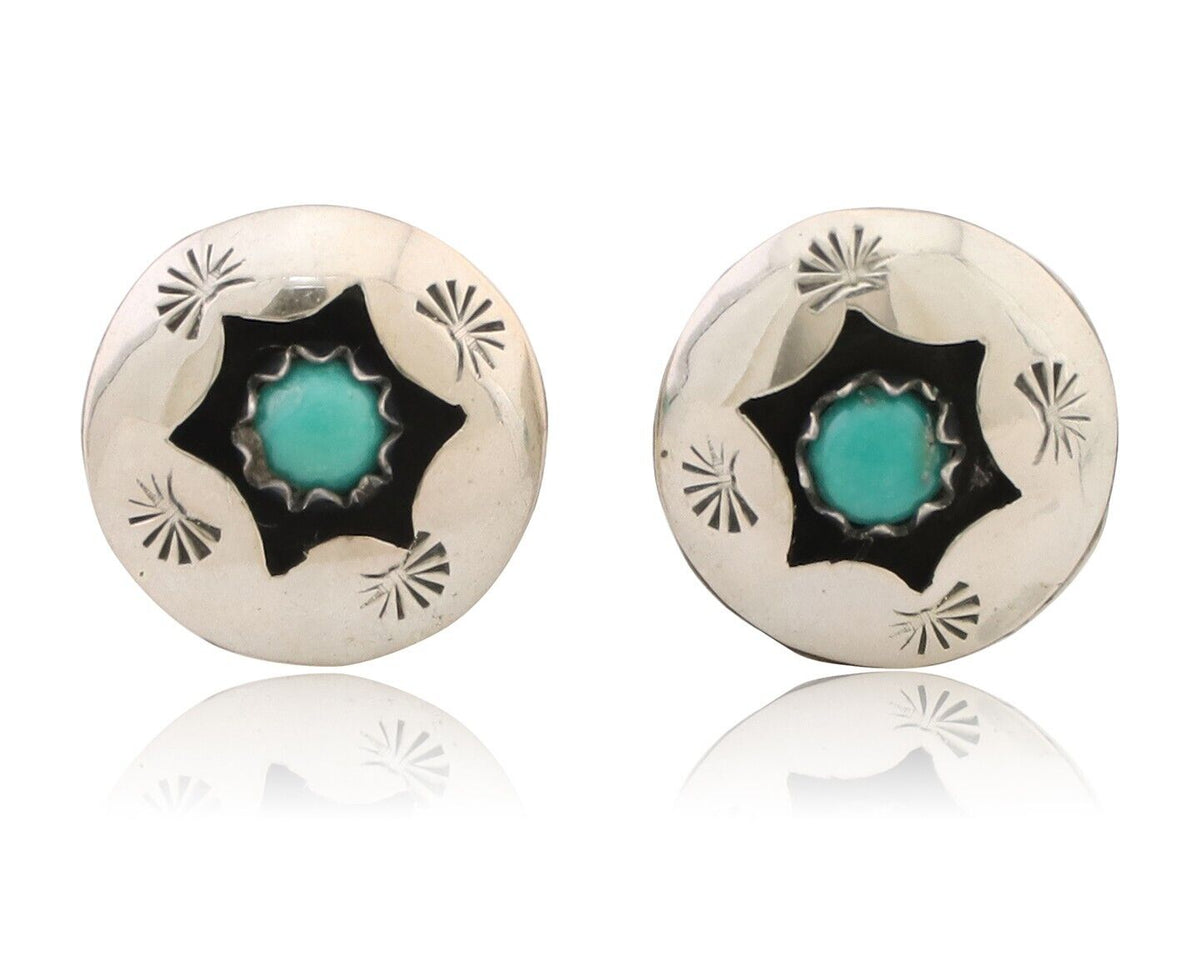 Navajo Handmade Earrings 925 Silver Natural Turquoise Native Artist C.80's