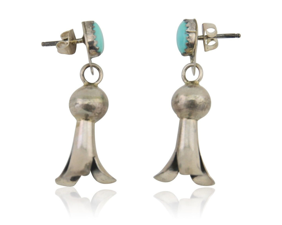 Navajo Dangle Squash Earrings 925 Silver Natural Turquoise Native Artist C.80's