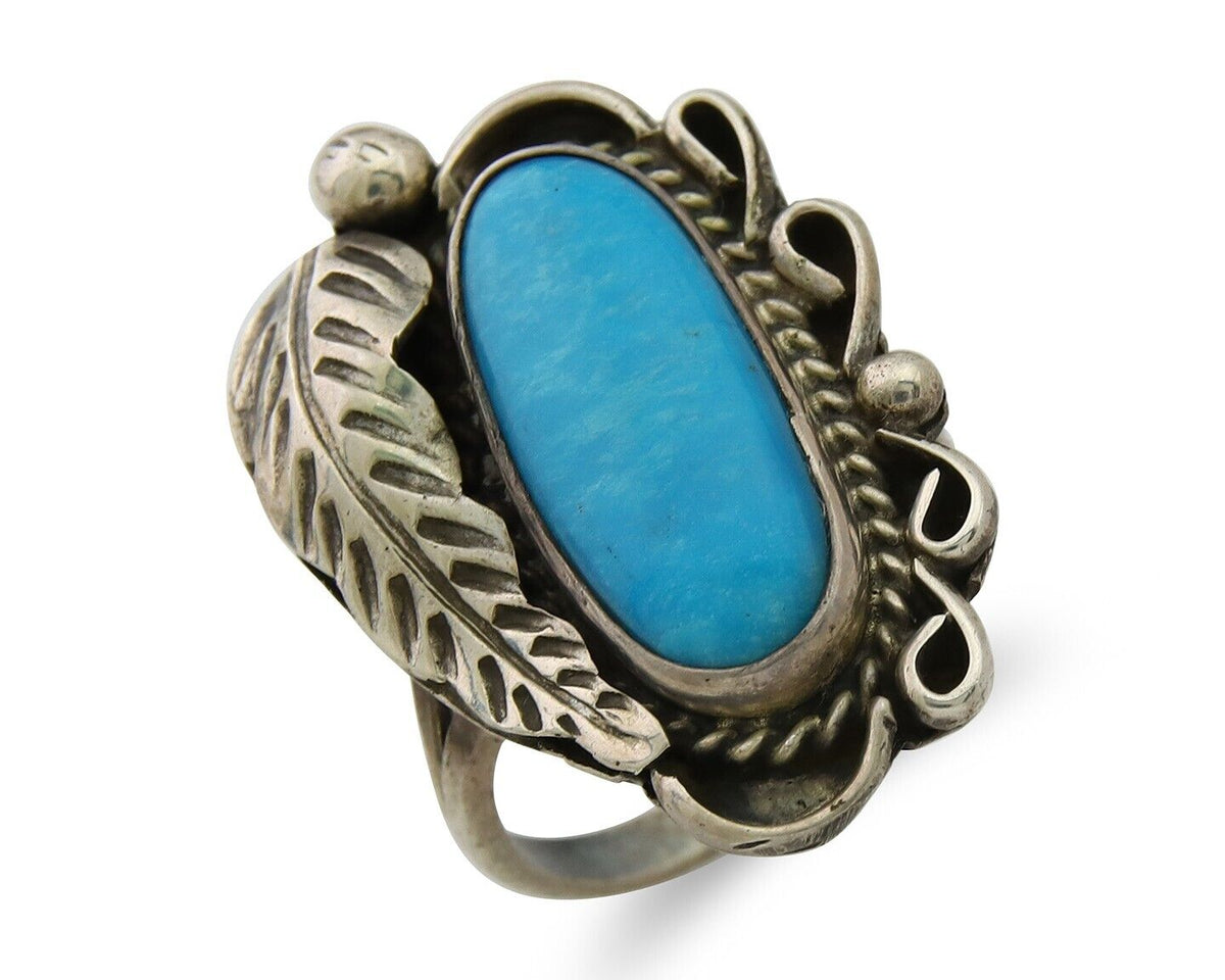 Navajo Ring .925 Sterling Blue Turquoise Artist Signed EK C.80's