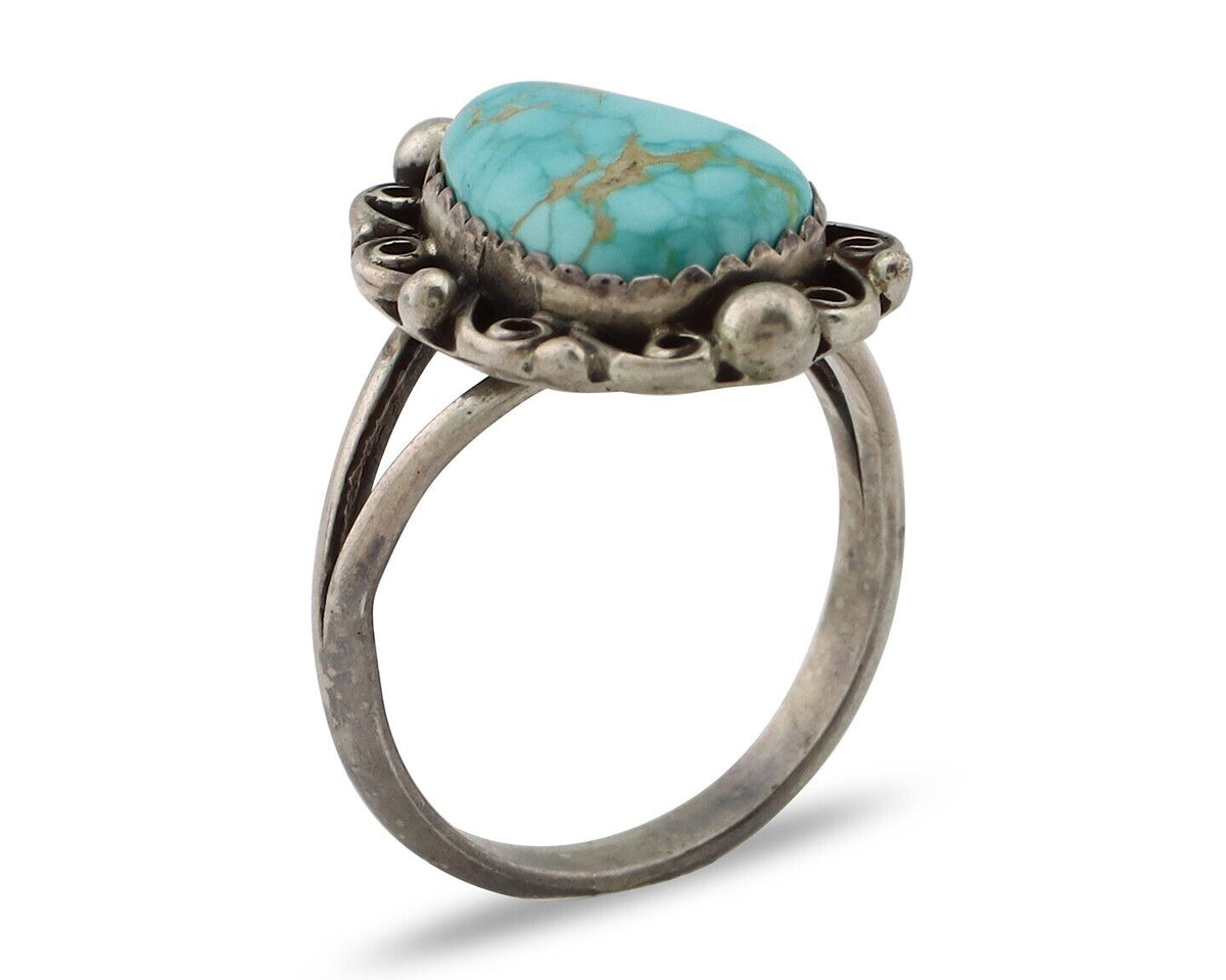 Navajo Ring 925 Silver Spiderweb Turquoise Artist Signed Billy Eagle C.80's