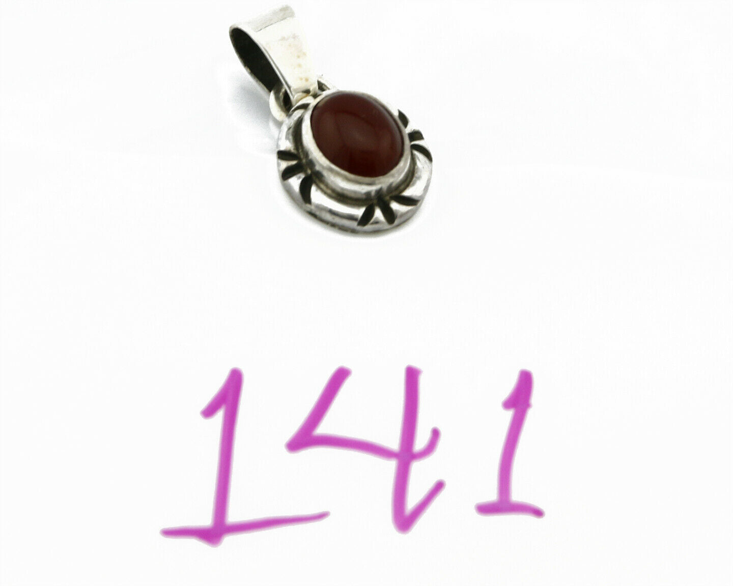 Navajo Hand Stamped Natural Mined Cornelian in .925 SOLID Silver Pendant