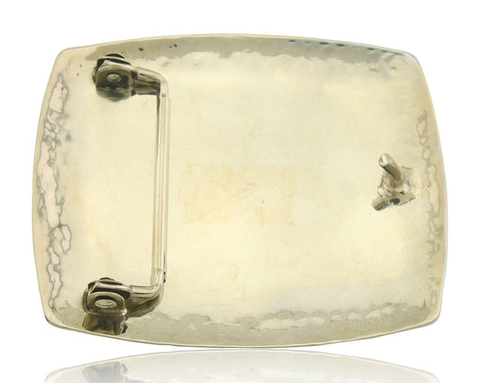 Navajo Belt Buckle .999 Nickel Agate Native Artist Handmade 2.5 x 3.0 in C.80s